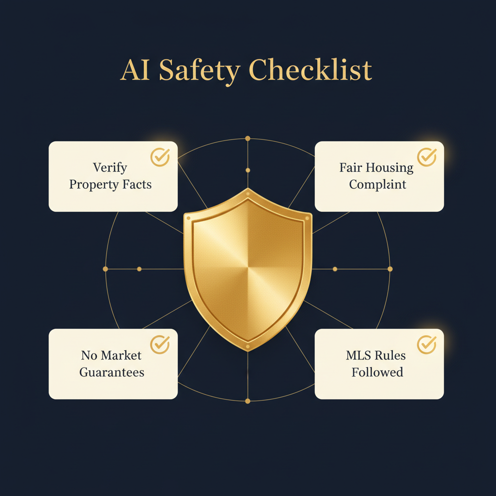 AI Safety Checklist covering property facts, fair housing, market guarantees, and MLS rules